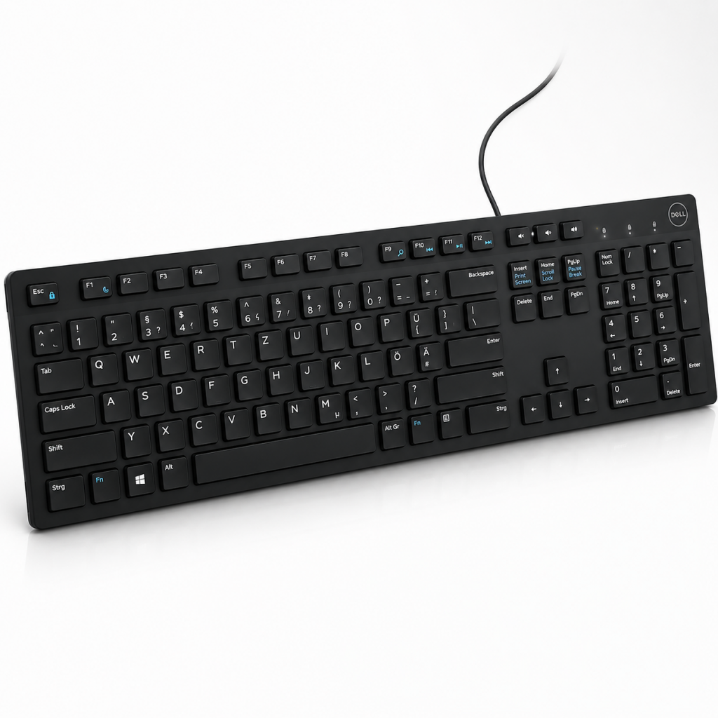 Kabelgebundene Tastatur mit deutschem QWERTZ-Layout und Nummernblock – Schwarz